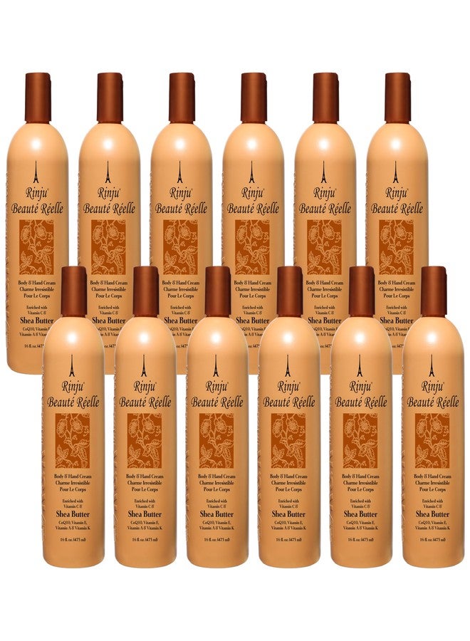Rinju Beaute Relle Body and Hand Cream 16 oz. (Case of 12) - Shea Butter Cream for Dry Skin - Vitamin E, A & K Moisturizer - Image 1